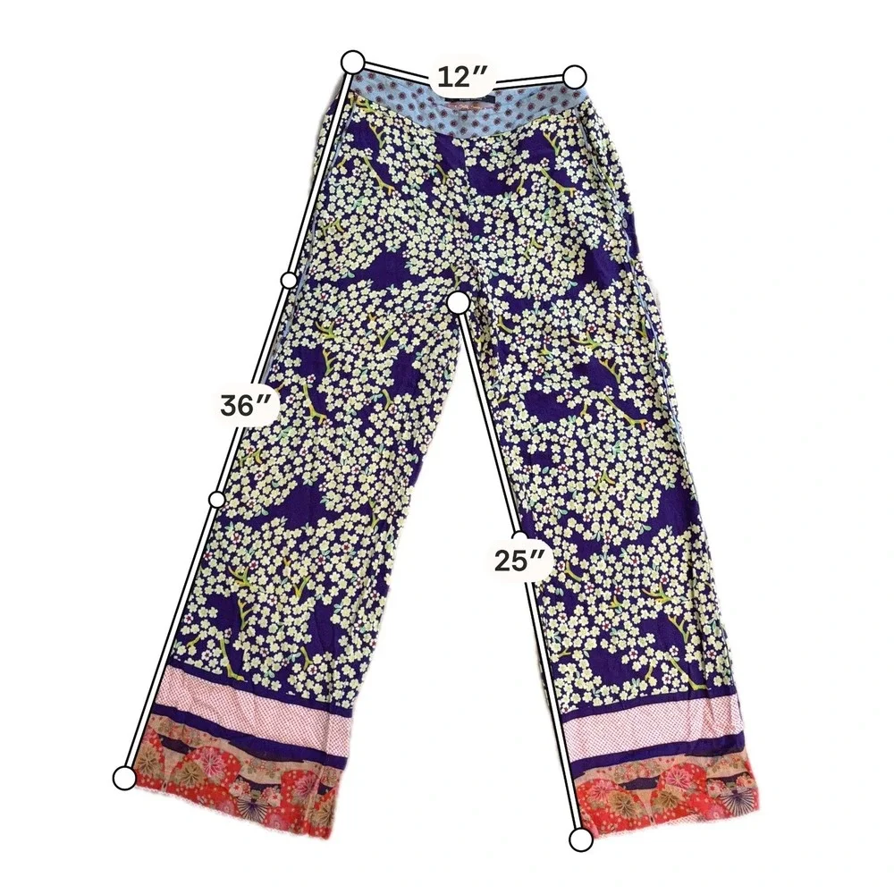 Maison Scotch & Soda Silk Soiree Whimsigoth Purple Floral Wide Leg Pants Sz P XS
